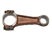 A copper colored connecting rod with two metal rings.