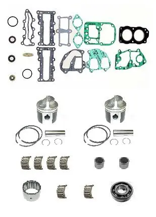 A set of parts for the engine of a boat.