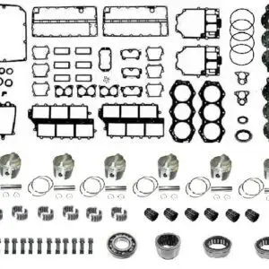 A large assortment of parts for an engine.