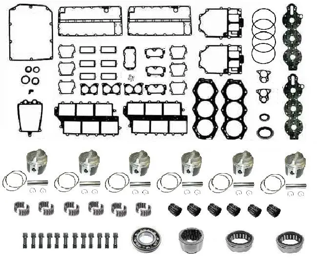 A large assortment of parts for an engine.