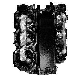 A black and white photo of an engine block.